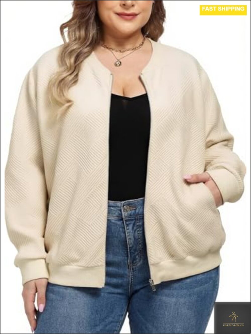 Women's Plus Size Bomber Jacket Full Zip Long Sleeve Lightweight Polyester